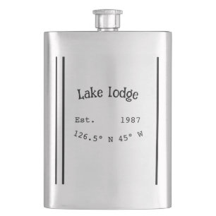 Lake house ets. Date year custom coordinates add n Hip Flask