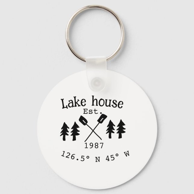 Lake house ets. Date year custom coordinates add n Key Ring (Front)