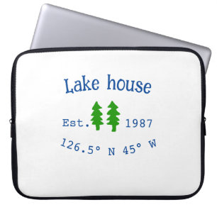 Lake house ets. Date year custom coordinates add n Laptop Sleeve