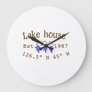 Lake house ets. Date year custom coordinates add n Large Clock