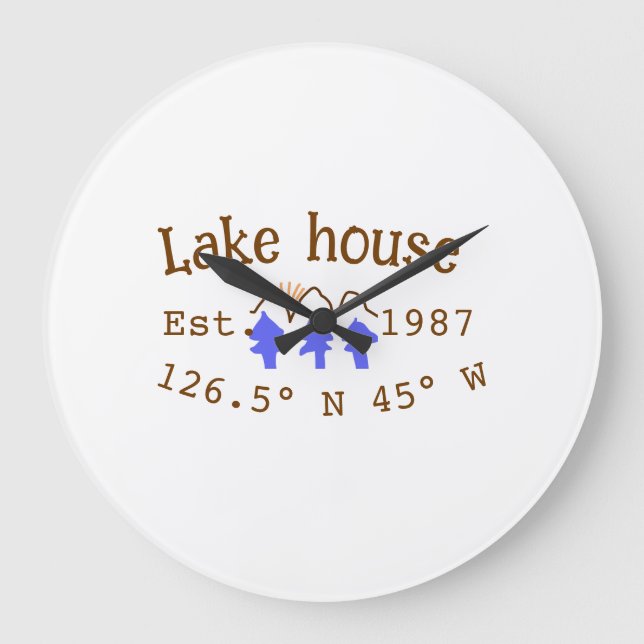 Lake house ets. Date year custom coordinates add n Large Clock (Front)