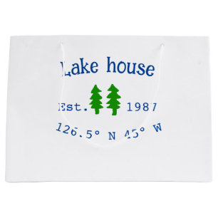 Lake house ets. Date year custom coordinates add n Large Gift Bag