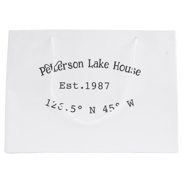 Lake house ets. Date year custom coordinates add n Large Gift Bag (Front)