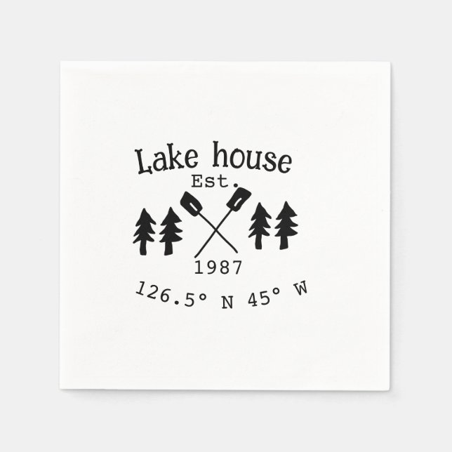 Lake house ets. Date year custom coordinates add n Napkin (Front)