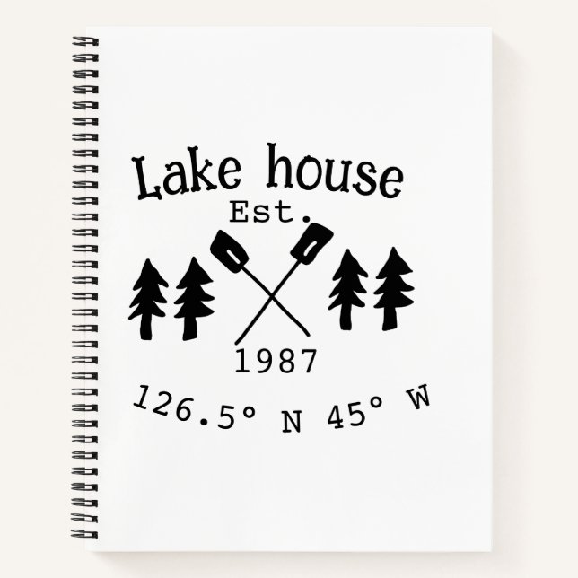 Lake house ets. Date year custom coordinates add n Notebook (Front)