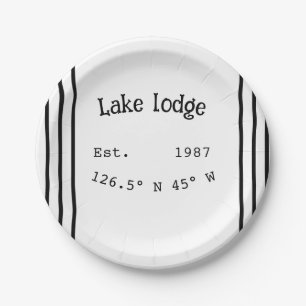 Lake house ets. Date year custom coordinates add n Paper Plate