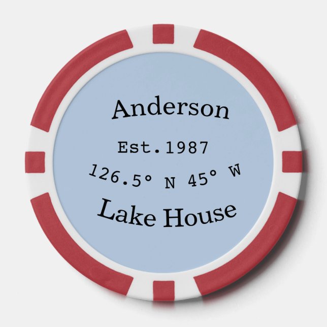 Lake house ets. Date year custom coordinates add n Poker Chips (Front)