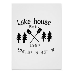 Lake house ets. Date year custom coordinates add n Poster