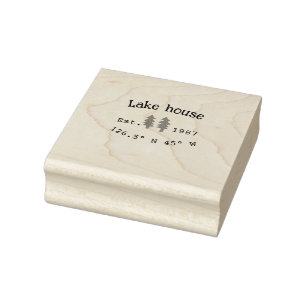 Lake house ets. Date year custom coordinates add n Rubber Stamp