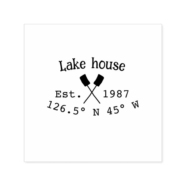 Lake house ets. Date year custom coordinates add n Self-inking Stamp (Design)