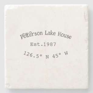 Lake house ets. Date year custom coordinates add n Stone Coaster