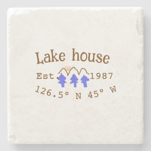 Lake house ets. Date year custom coordinates add n Stone Coaster