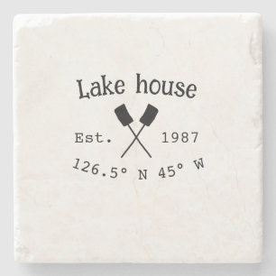 Lake house ets. Date year custom coordinates add n Stone Coaster