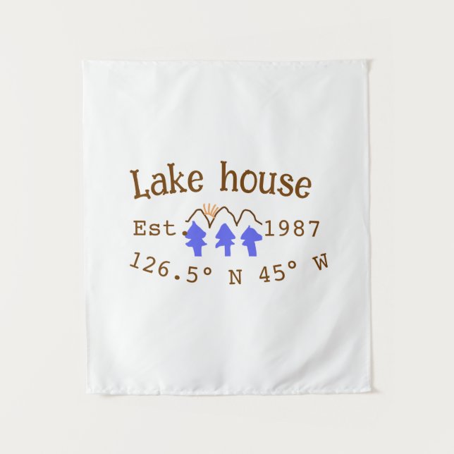 Lake house ets. Date year custom coordinates add n Tapestry (Front)