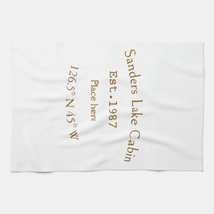 Lake house ets. Date year custom coordinates add n Tea Towel