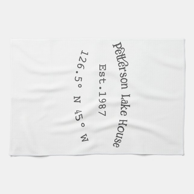 Lake house ets. Date year custom coordinates add n Tea Towel (Horizontal)