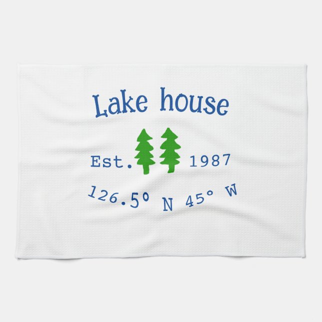 Lake house ets. Date year custom coordinates add n Tea Towel (Horizontal)
