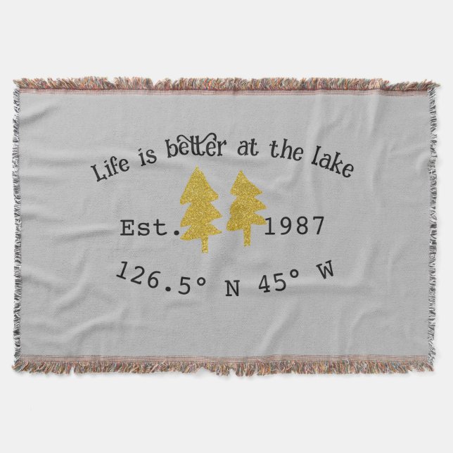 Lake house ets. Date year custom coordinates add n Throw Blanket (Front)