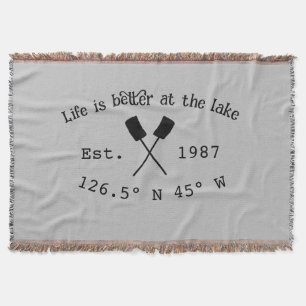 Lake house ets. Date year custom coordinates add n Throw Blanket
