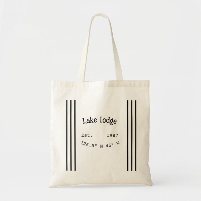 Lake house ets. Date year custom coordinates add n Tote Bag (Front)