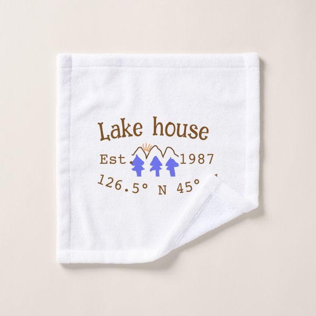 Lake house ets. Date year custom coordinates add n Wash Cloth (Wash Cloth)