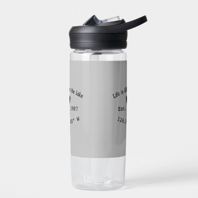 Lake house ets. Date year custom coordinates add n Water Bottle (Left)