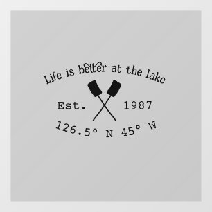 Lake house ets. Date year custom coordinates add n Window Cling