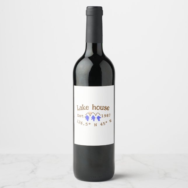 Lake house ets. Date year custom coordinates add n Wine Label (Front)