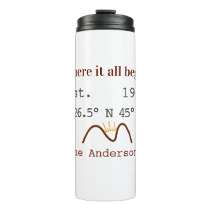 Lake house ets. Date year custom coordinates brown Thermal Tumbler