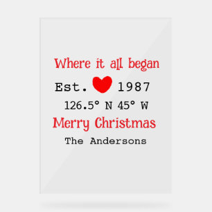 Lake house ets. Date year custom coordinates red Acrylic Sign