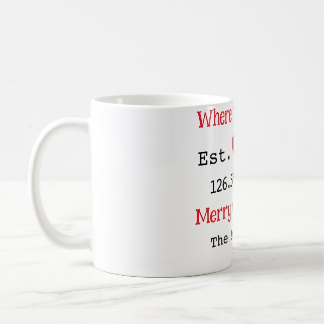 Lake house ets. Date year custom coordinates red Coffee Mug (Left)