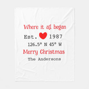 Lake house ets. Date year custom coordinates red Fleece Blanket