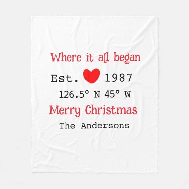 Lake house ets. Date year custom coordinates red Fleece Blanket (Front)
