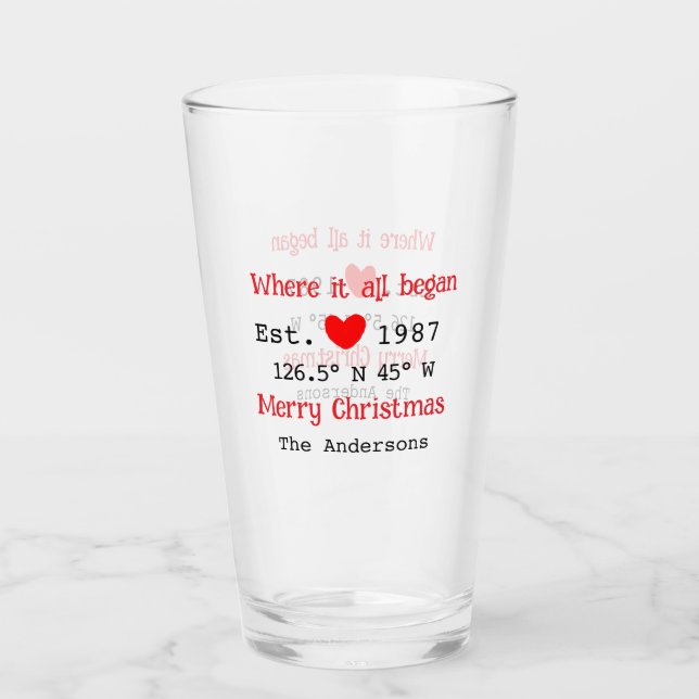 Lake house ets. Date year custom coordinates red Glass (Front)