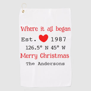 Lake house ets. Date year custom coordinates red Golf Towel