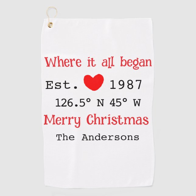 Lake house ets. Date year custom coordinates red Golf Towel (Front)