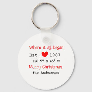 Lake house ets. Date year custom coordinates red Key Ring