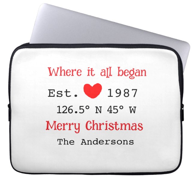 Lake house ets. Date year custom coordinates red Laptop Sleeve (Front)