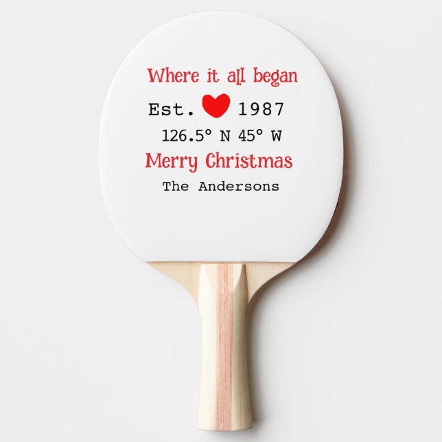Lake house ets. Date year custom coordinates red Ping Pong Paddle (Front)