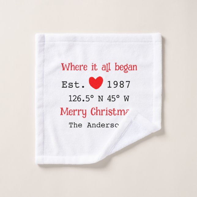 Lake house ets. Date year custom coordinates red Wash Cloth (Wash Cloth)