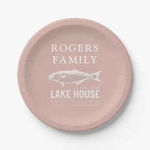 Lake House Family Name Blush Pink Paper Plate