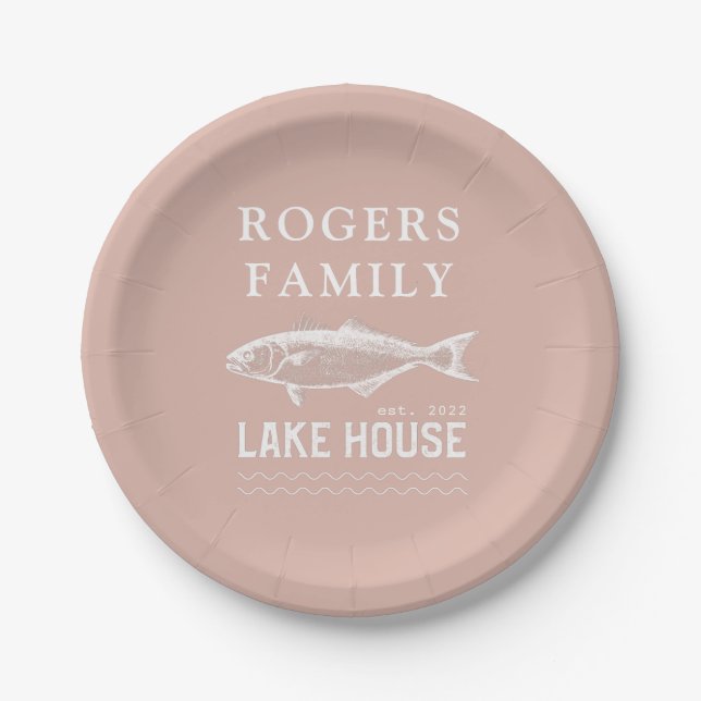 Lake House Family Name Blush Pink Paper Plate (Front)