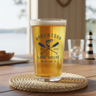 Lake House Family Name Crossed Oars Fish Glass