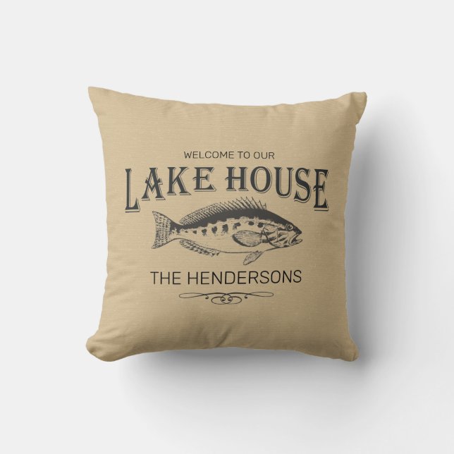 Lake House Family Name Fish Cushion (Front)