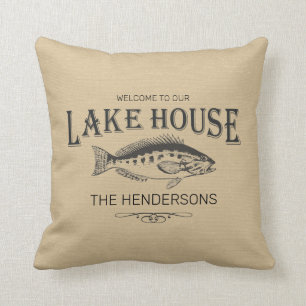 Lake House Family Name Fish Cushion