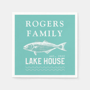 Lake House Family Name Turquoise Blue Paper Napkin