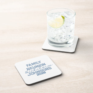 Lake house family reunion blue and white coaster