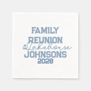 Lake house family reunion blue and white party napkin