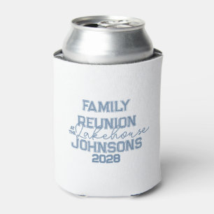 Lake house family reunion retro blue and white  can cooler