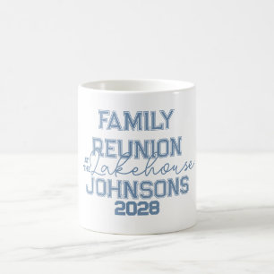 Lake house family reunion retro blue and white coffee mug